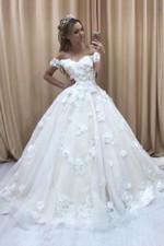 Elegant Ball Wedding Dresses Sweetheart Tulle Applique Flower A-Line Bridal Gown
