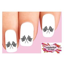 Waterslide Nail Decals Set of 20 - Checkered Car Racing Flags