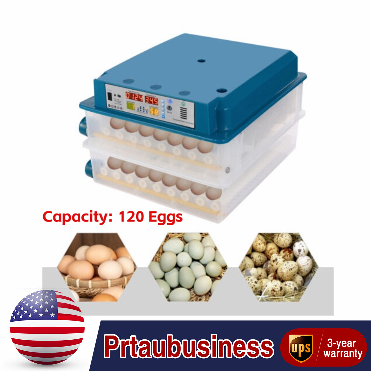 120 Egg Incubator Poultry Hatcher with Fully Automatic Egg Turning  for Chickens