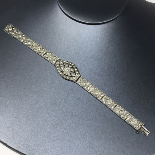Bracciale antico Art Decò pasta cristallo strass trasparente 7" vintage - Foto 5 di 24