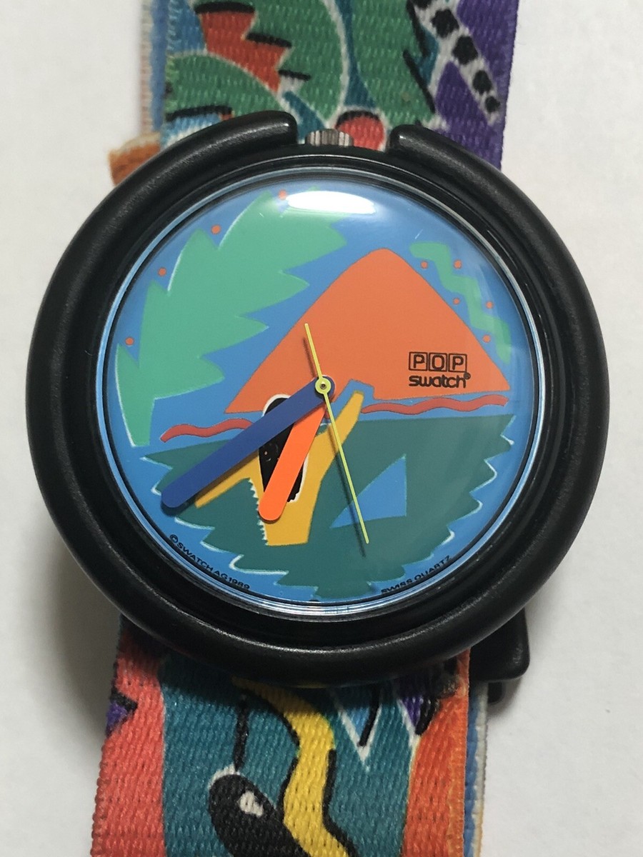 Vintage Pop Swatch Watch Aloha PWBB141 1989Green Orange Blue