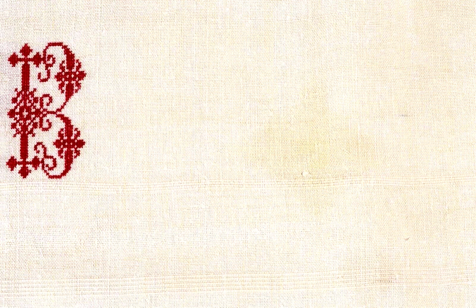 NAPPE ANCIENNE EN LIN BRODÉE MAIN 2 FOIS FB NAPPE EN LIN 220 x 120cm - Photo 4/4