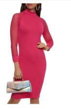 Sexy Pink Fishnet Sleeve Dress(M)