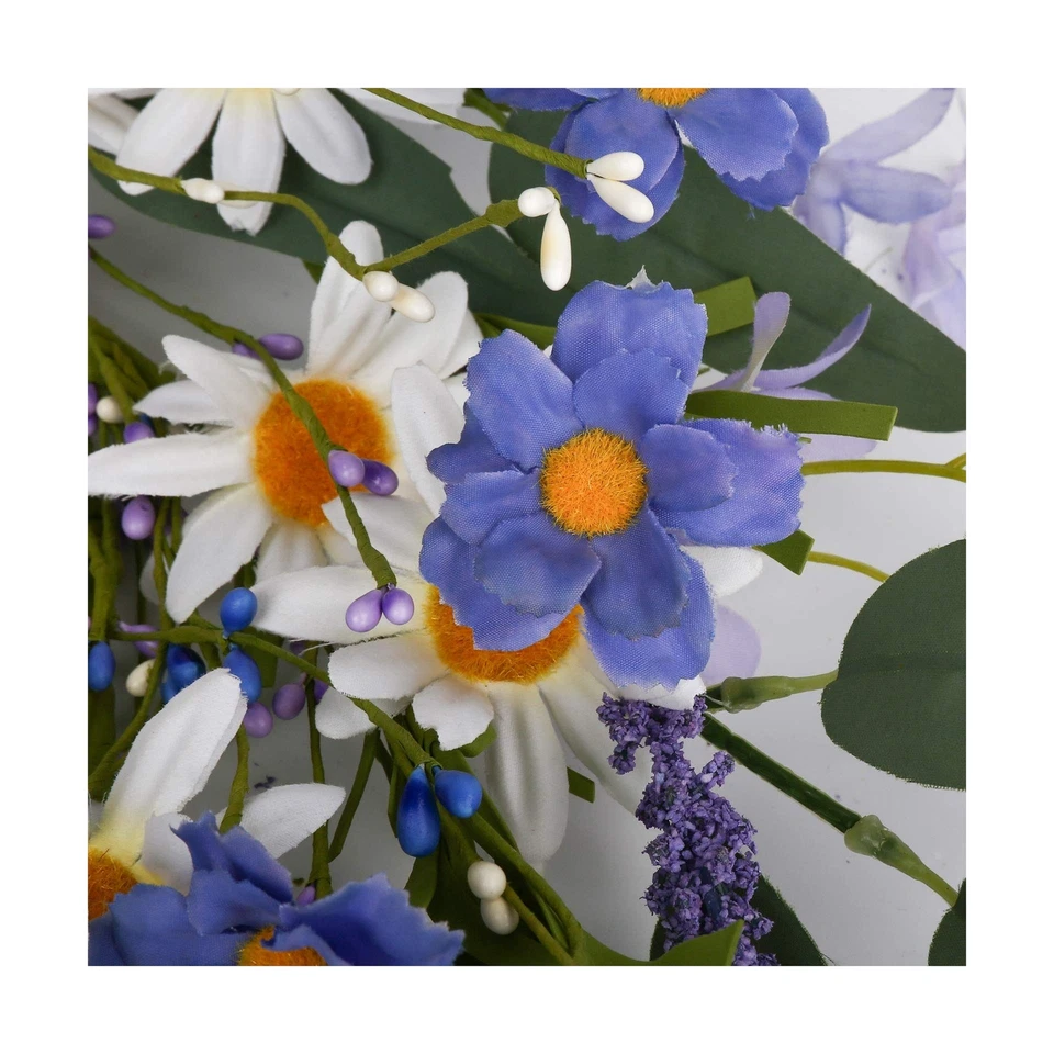 "Guirnalda de flores artificiales, 20"" corona de margaritas violetas azul blanco flor guirnalda spr... Foto 3 de 4