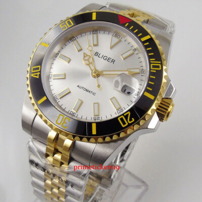 40mm BLIGER New Arrival Luxury Self Winding Men Watch Ceramic Bezel Gold Hands