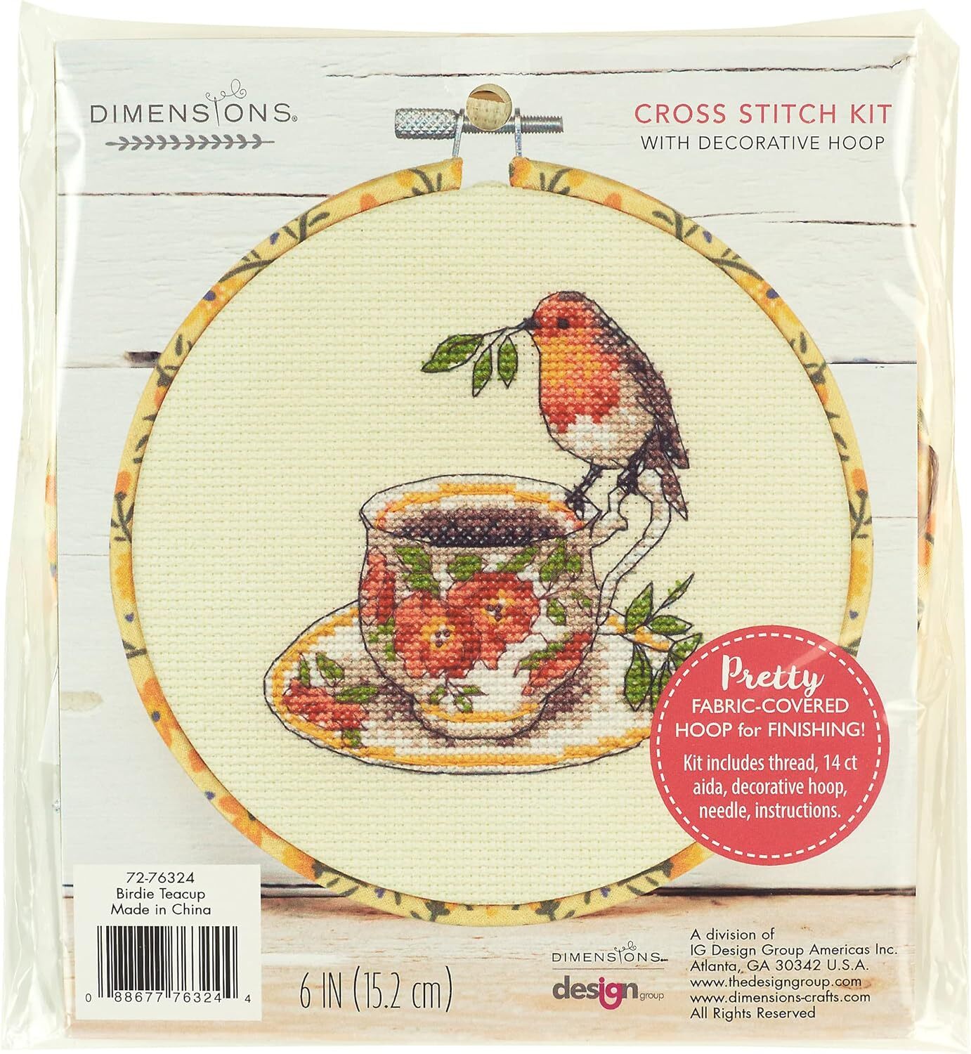 Dimensions Birdie Teacup Counted Cross Stitch Kit for Beginners, 6