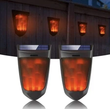 2 Pack Solar Wall Light Fireplace Elements Outdoor Waterproof Strong Endurance