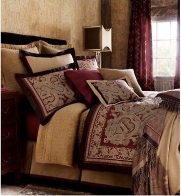 NIP Charisma Orlando Ruby Red Brown Paisley Queen Duvet Cover Set 4 Pc