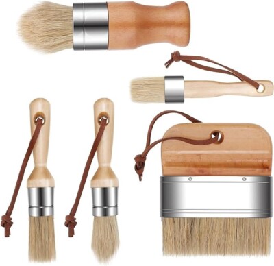 5 pinceles para pintar con tiza y cera, cerdas naturales, mango de madera.neuvo.