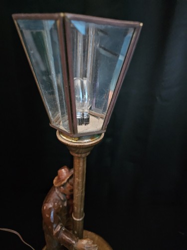 Black Forrest Hand Carved Wood Lamp Drunkard With Bottle And Lamp Post. Works! - Picture 9 of 9