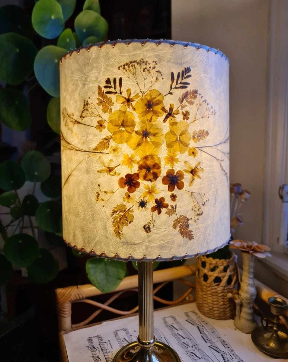 Vintage 70s Pressed Flower Parchment Lampshade Cottagecore Rustic Farmhouse 25Cm