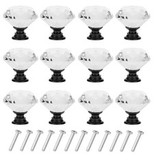 12 Pack Drawer Knobs Diamond Shaped Crystal Glass 30mm Cabinet Knobs Pull Handle