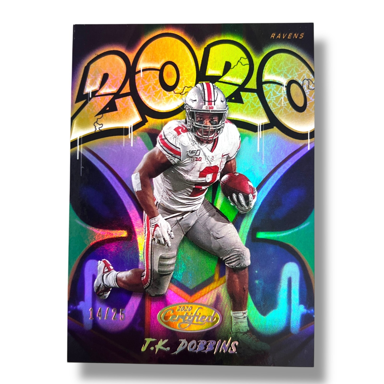 2020 Panini Certified J.K. Dobbins 2020 Gold Mirror RC 14/25 #2020-JKD