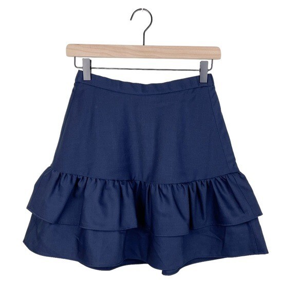 Crew Wool Flannel Ruffle Mini Skirt G7119 Vintage Indigo Blue Women's  Size 00
