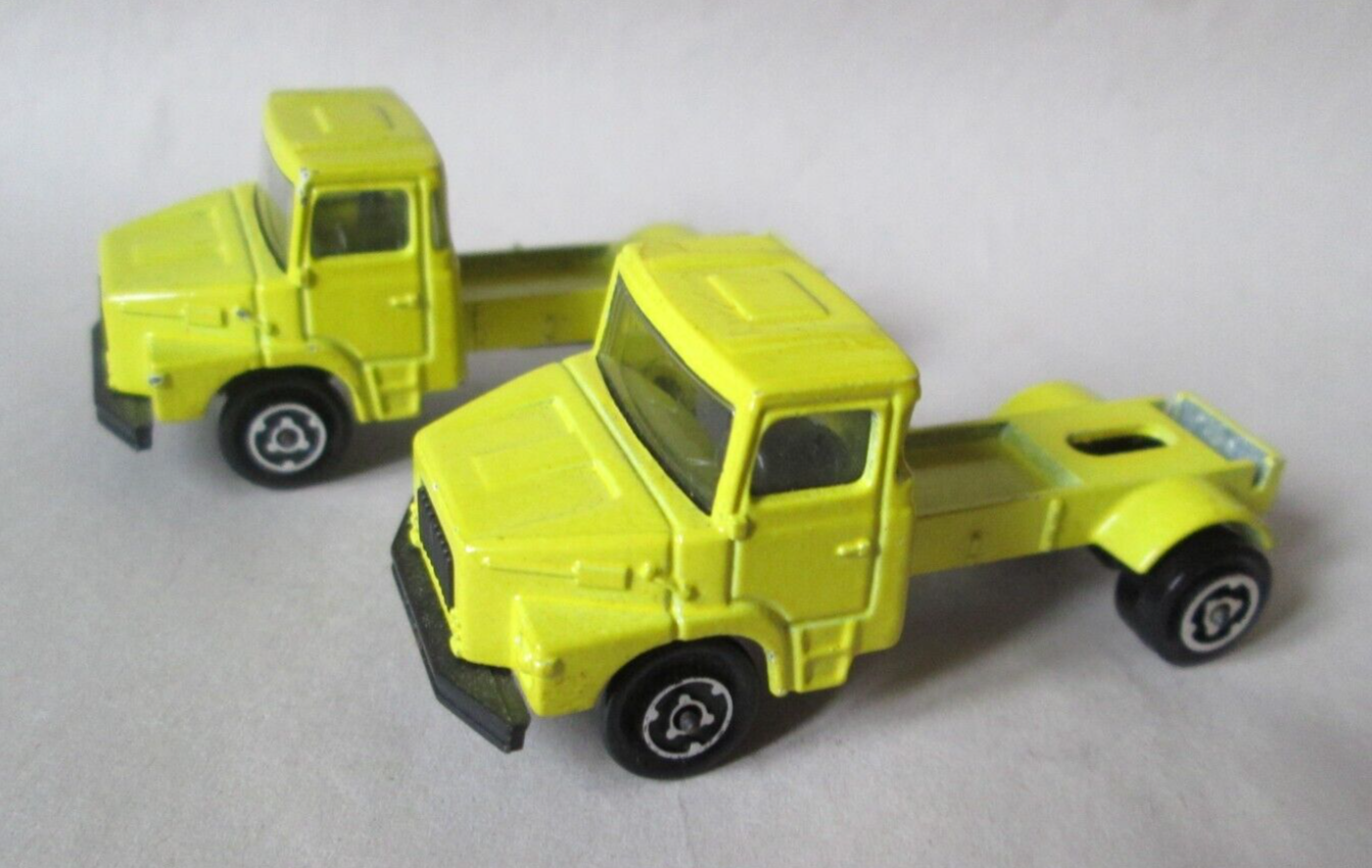 2 Vintage Majorette Scania Cab Rig Semi Trucks Yellow 1:100 France-image