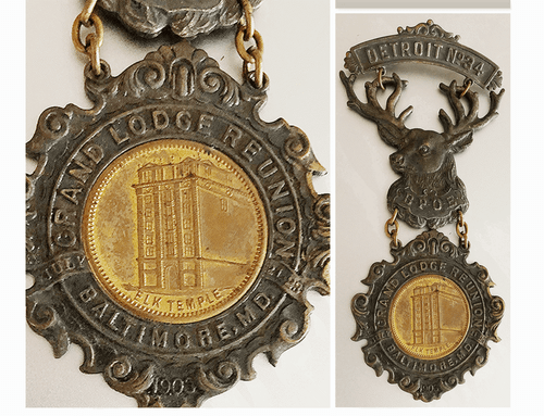1903 BPOE Elks Detroit Michigan No 34 Badge Medal Fob Grande Lodge Baltimore