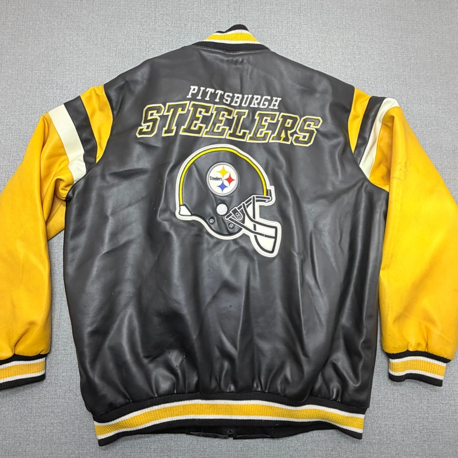 NFL Pittsburgh Steelers Faux Leather Varsity Jacket Mens Large Black Yellow - product detail image 2