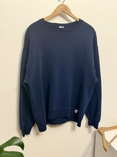 VTG 90s Large Russell Athletic Navy Blue Blank Crew Neck Jumper Sweatshirt USA