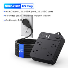 5/15/25 Ft Surge Protector Power Strip 8 Widely Outlets with 2 USB Ports 2
