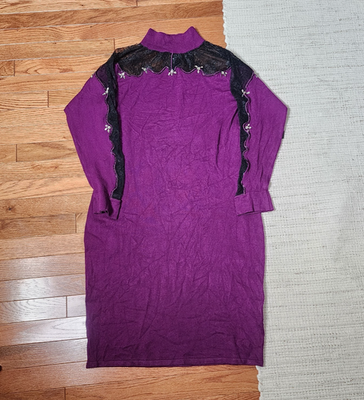 Venus Sweater Dress XL Purple Lace Bodycon Stretch Long Sleeve Rhinestone |  eBay