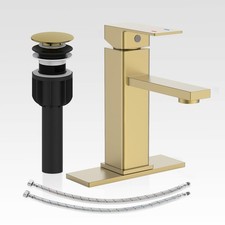 Casavilla Brushed Gold Bathroom Faucet w/Pop-up Drain, 6" Escutcheon  Hoses