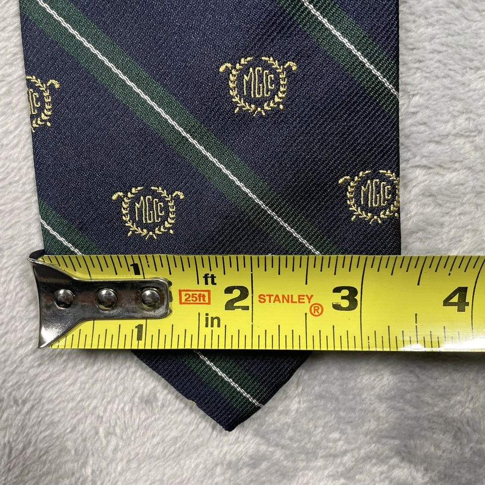Corbata Ben Silver Para Hombre Clásica Seda Azul Marino Verde Dorado MGCC Emblema Hecha a Mano 57x3 Prepp Foto 3 de 4