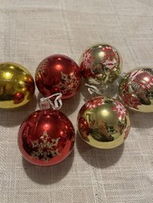 Vintage Christmas Baubles plastic shatterproof red gold