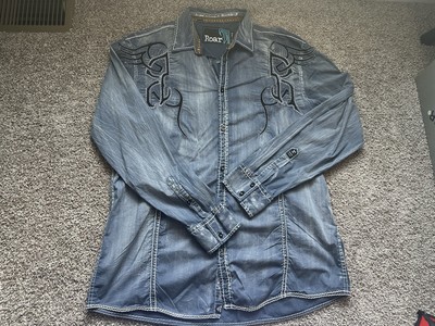 Buckle Roar Mens Shirt 2XL Blue Signature Western Rodeo Thick Embroidery