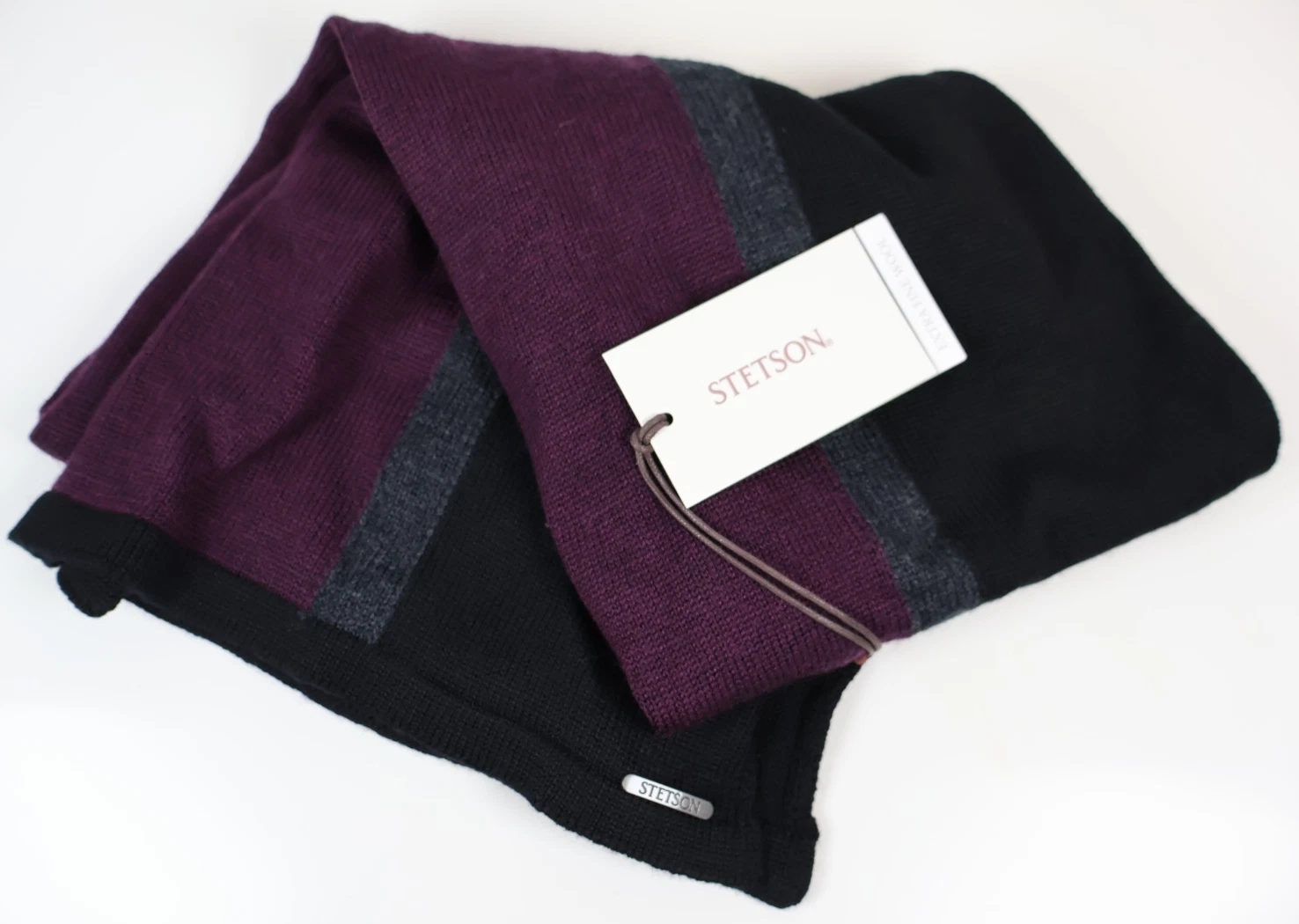 Stetson, Extra Fine Merino Wool Striped Scarf (black-purple, OSFA) RRP £139
