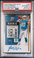 Justin Herbert 2020 Panini Contenders Rookie Ticket #104 Black Box 1/1 Auto 10