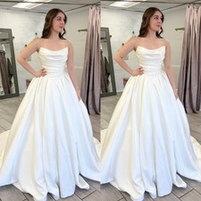 Elegant Wedding Dresses Strapless A Line Lace up Back White Ivory Bridal Gowns