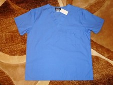 Unisex Medical Scrubs Tops Hairdressers Blue V-Neck Shirt Nurse Doctors Medium