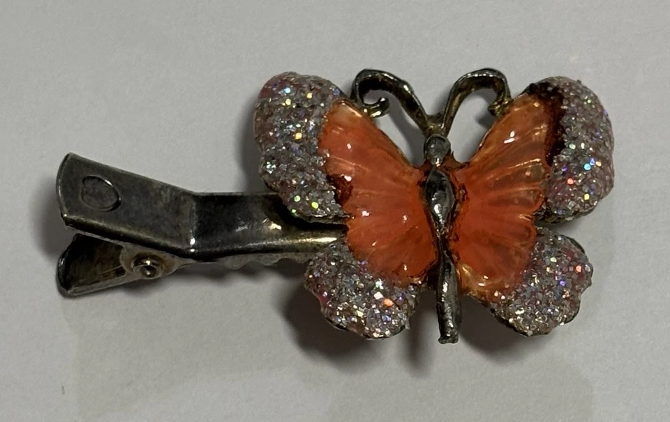 Lote De Colección De 2 Pinzas De Pelo Mariposa Brillo Naranja Tono Plata Foto 2 de 4