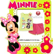 Disney Minnie Mouse BABY 2-Piece SET: Tank Top Shorts 0-3 OR 3-6 months NEW
