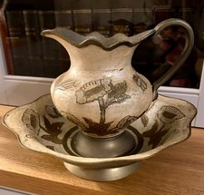 Floral Brass Wash Basin and Jug - Handpainted