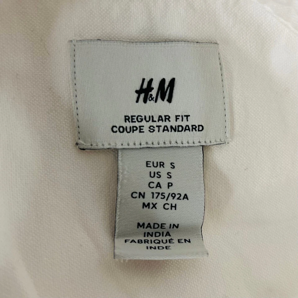 H&M Small Regular Fit Oxford Button Down Shirt White Long Sleeve Cotton Mens - Image 3 of 4
