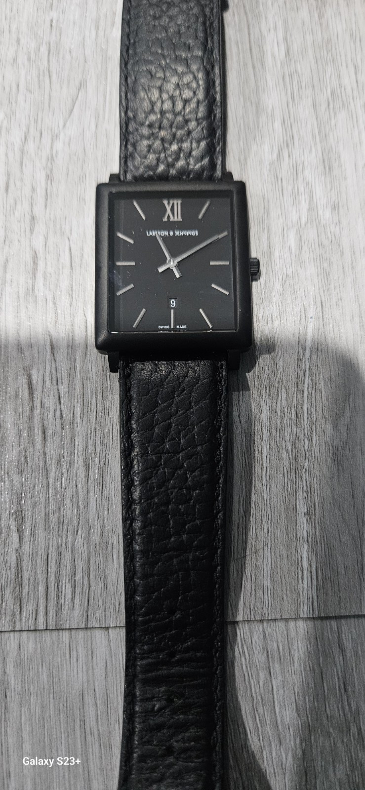 LARSSON & JENNINGS Norse Collection Black Gold Watch rectangle-square tank face LARSSON & JENNINGS Norse black leather watch rectangle  main image 4