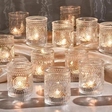 30 Pack Clear Glass Votive Candle Holders, Vintage Holder Bulk, 