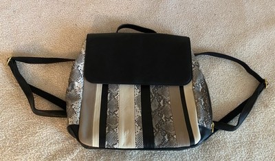 Fossil Claire Cow Hide Leather Backpack Patchwork Black Python Snake Print