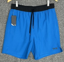 TYR Volley Shorts M Blue Black SLD SKUA Swim Trunks Elastic Waist Quick Dry