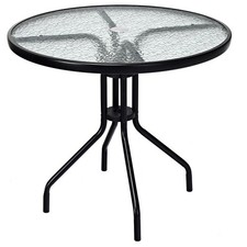70CM Glass Patio Table with Sturdy Metal Legs and Umbrella Opening Black