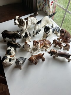 Vintage Porcelain Dog Figurines Lot of 15. Japan Spaniel Setter Hound Boxer