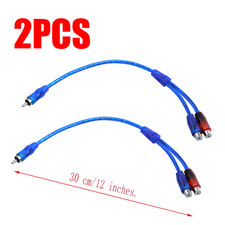 1 Male to 2 Female Connector Blue RCA Y Splitter Audio Jack Cable Adapter US