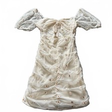 Cream Daisy Embroidered Mesh Ruched Mini Dress NBH XS Romantic