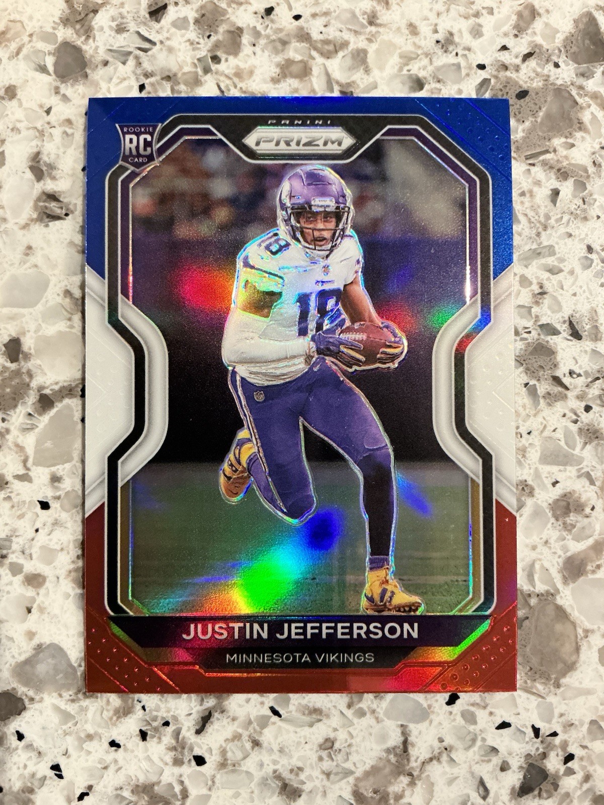 2020 PRIZM 398 JUSTIN JEFFERSON RED WHITE BLUE ROOKIE CARD RC