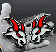 Pack of 2  Angry Goat Red Eye On Black For RAM Car Truck Emblem Badge Custom,
