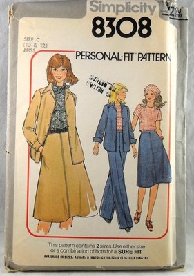 UNCUT Simplicity 8308 Skirt, Pants, Top, Scarf, and Shirt-Jacket, bust 32.5-34