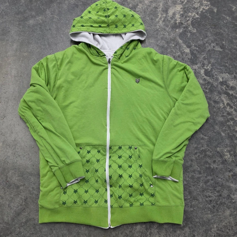 De colección Y2K Zoo York Verde Cremallera Completa Sudadera con Capucha Estampado Capucha y Bolsillo Informal Foto 2 de 3