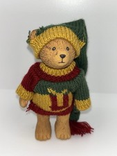 Russ Berrie Teddy Town Bear Figurine Jointed Green Sweater Hat Resin Vintage