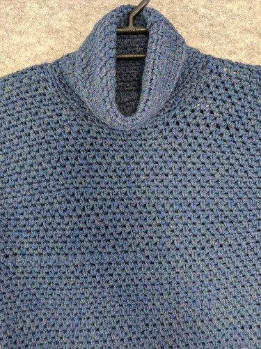 Crochet Sweater Womens Large Blue Turtleneck Chunky Knit Pullover Long Sleeve - Bild 4 von 9